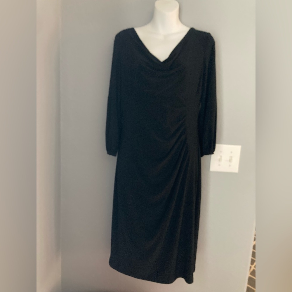 Lauren Ralph Lauren Black Ruched Wrap Dress Size 8 Jersey Sheath